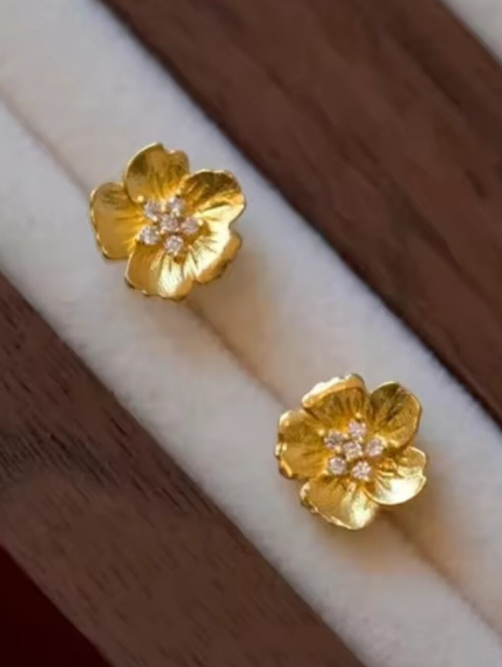 Gold Filled Flower Sapphire Stud Earrings